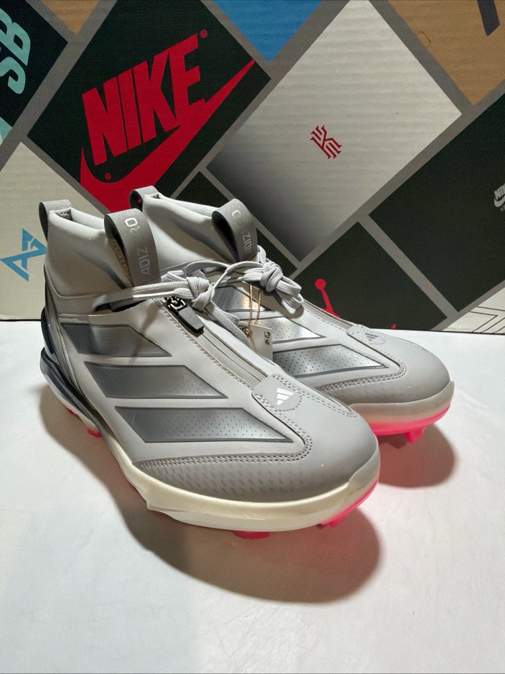 Adidas Adizero Impact+ 2.0 Baseball Cleats Gray Silver Pink Men's JH6720 - Picture 2 of 8